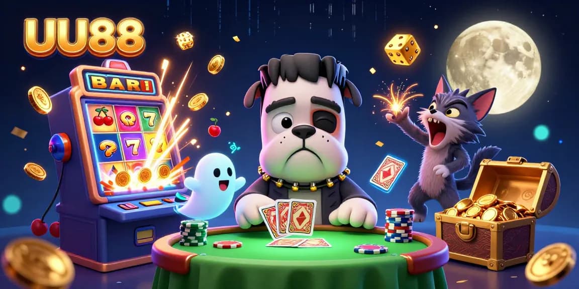 Engage in thrilling gameplay at UU88 with lively casino characters, celebrating jackpot wins!