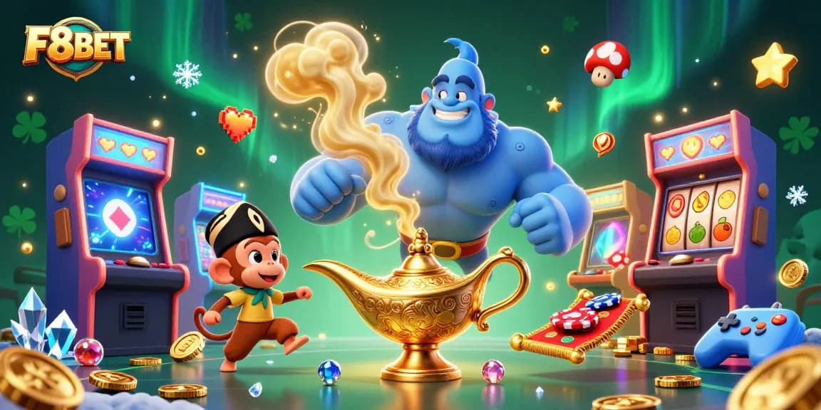 Win with F8BET's exhilarating online casino experience featuring vibrant characters and gaming elements.