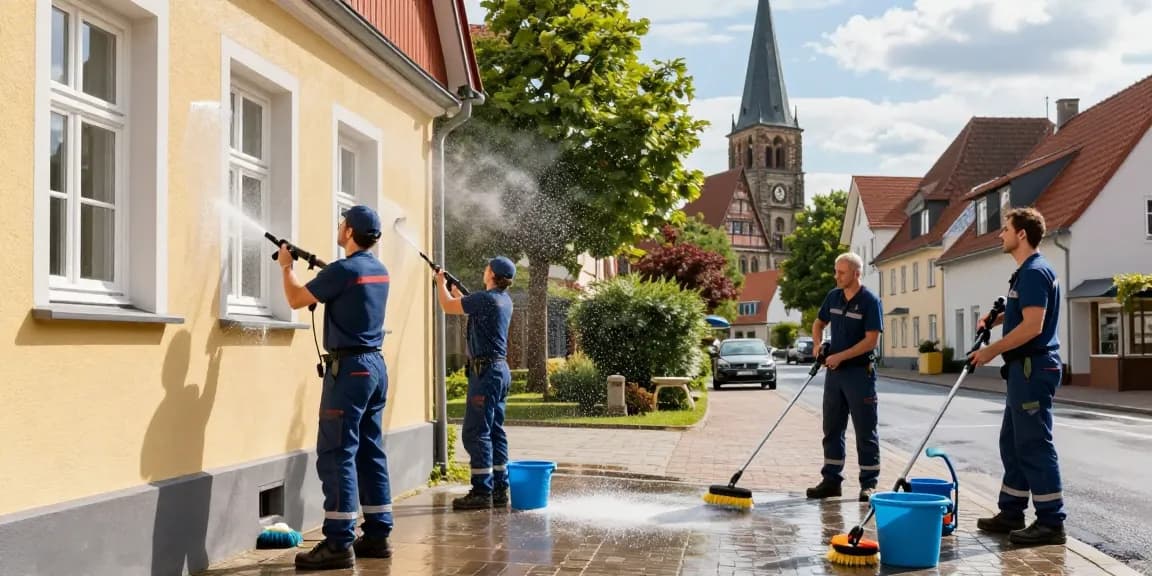 Fassadenreinigung Marienmünster mit umweltschonenden Mitteln und erfahrenem Team, das professionelle Außenanlagen pflegt.
