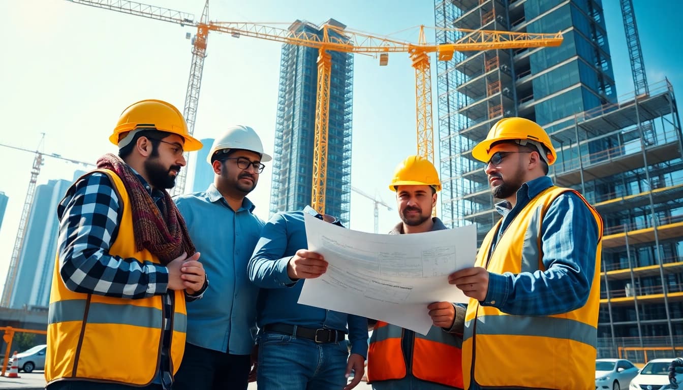 New York General Contractor team working together on a vibrant construction site.