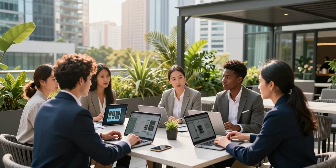 Collaborative meeting scene at MANTRA88 showcasing vibrant commercial spaces and modern professionals.
