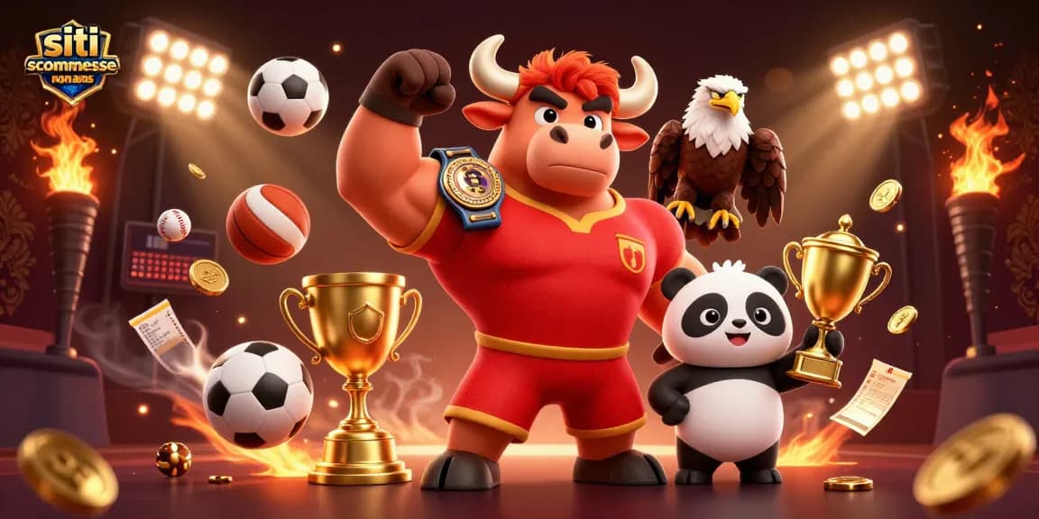 Scommetti su siti scommesse non AAMS con una mascotte tridimensionale e sportiva in tono trionfante.