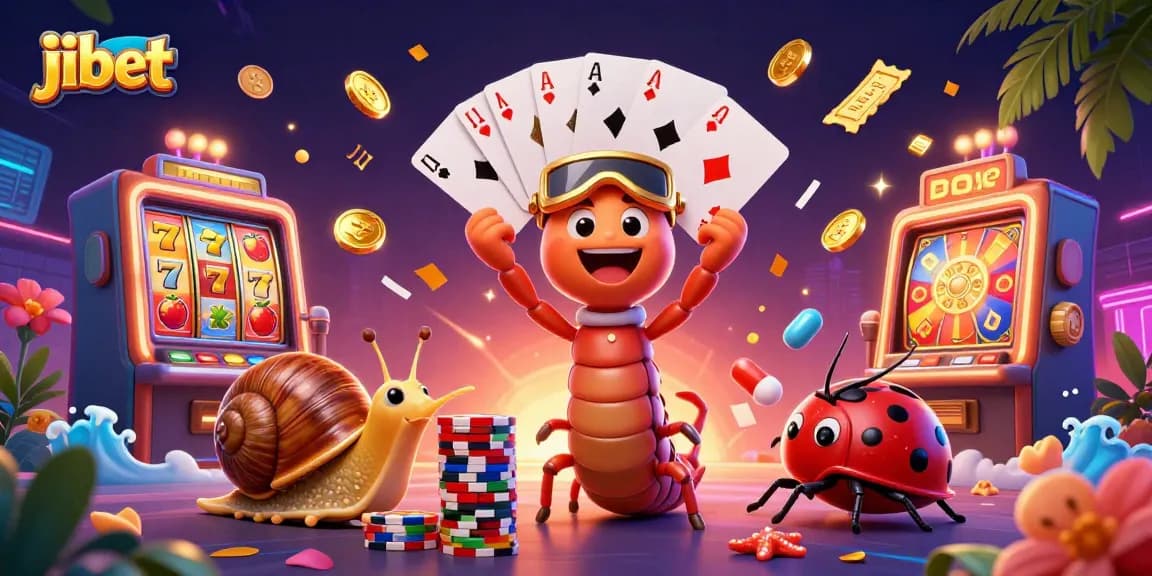Spin to win at jibet with a fun and lively casino scene featuring colorful slot reels and playful characters.