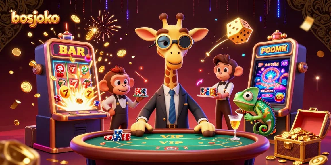 Gambarkan bosjoko bermain slot di kasino virtual dengan jackpot yang melimpah dan karakter unik.