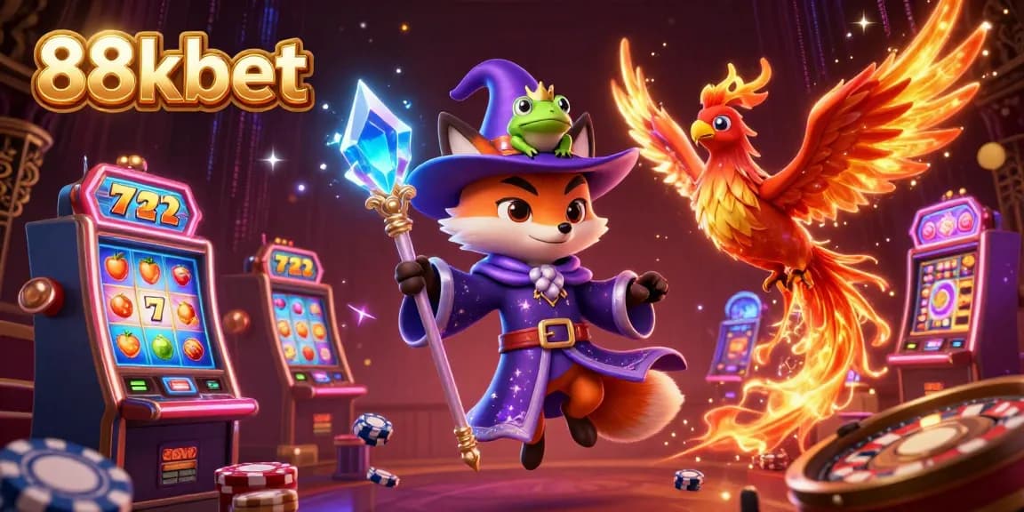 Engage in thrilling gaming adventures with 88kbet's vibrant casino illustration featuring dynamic characters and elements.