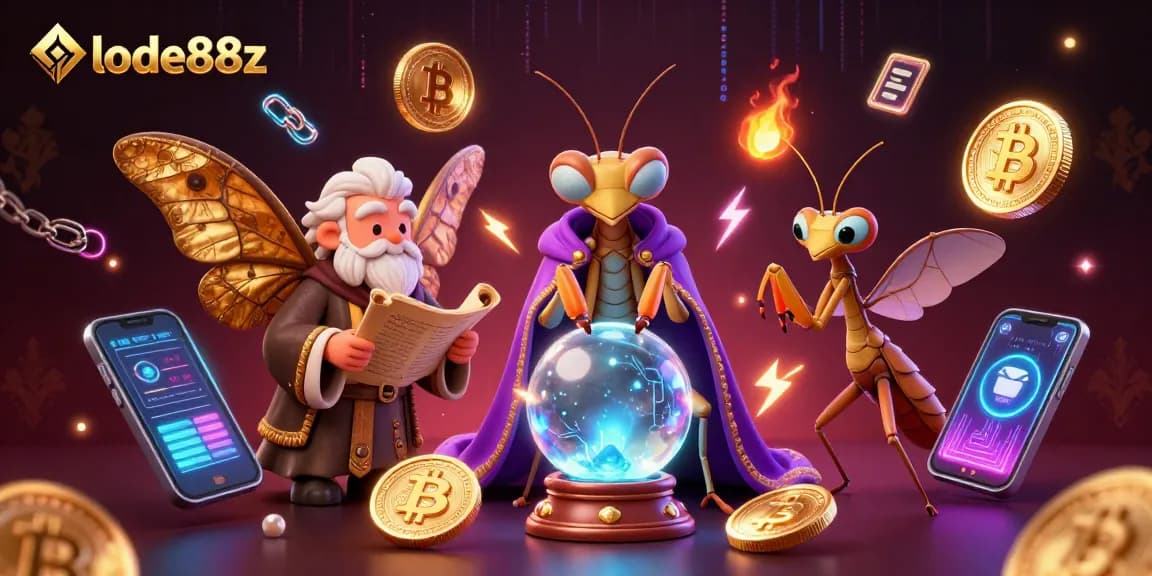 Players navigate lode88z gaming with vibrant visuals, showcasing crypto coins and enchanting elements.