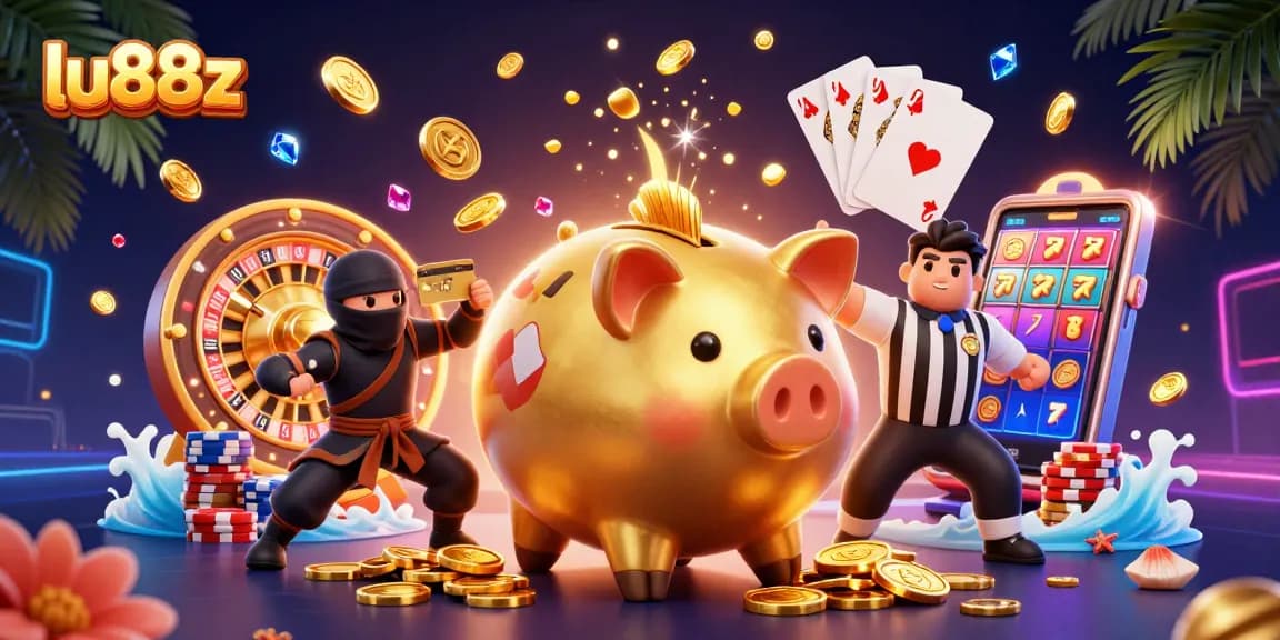 Experience thrilling gaming adventures at lu88z with a dynamic casino scene filled with vibrant characters.