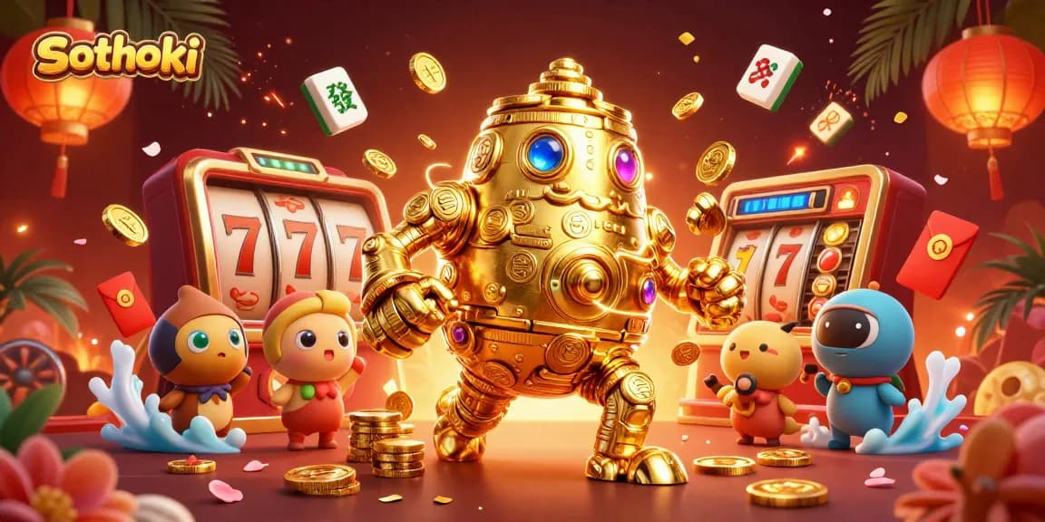 Slothoki menghadirkan gambar 3D golem emas yang menarik di dunia slot online.