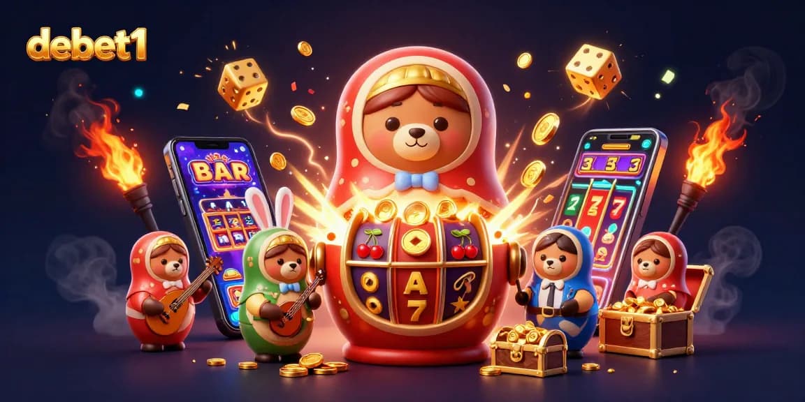 Experience the excitement of debet1 with a vibrant 3D illustration featuring colorful casino elements!