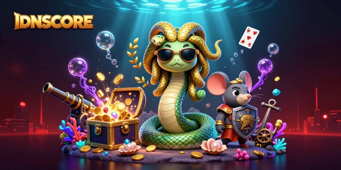 Experience thrilling online games with IDNSCORE in a dynamic gambling scene filled with vibrant colors and exciting elements.