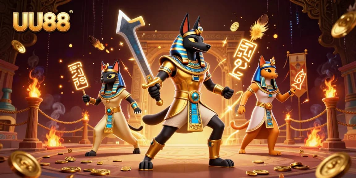 Experience thrilling gameplay at UU88 with ancient Egyptian warriors and vibrant casino elements.
