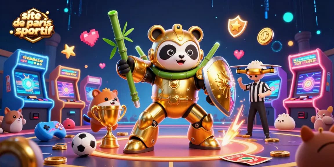 Plongez dans le site de paris sportif avec des animaux animés par des paris sportifs entourés de jeux d'arcade colorés.