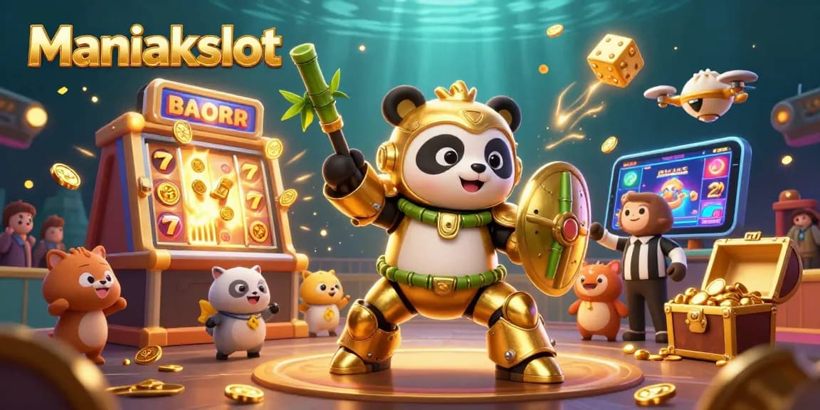 Engage in thrilling gameplay at Maniakslot with a dynamic scene featuring vibrant slot machines and colorful casino elements.