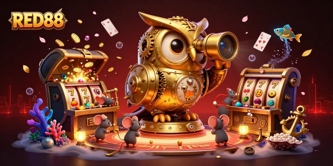Immerse in the excitement of RED88, where clockwork owls and vibrant slot games collide!