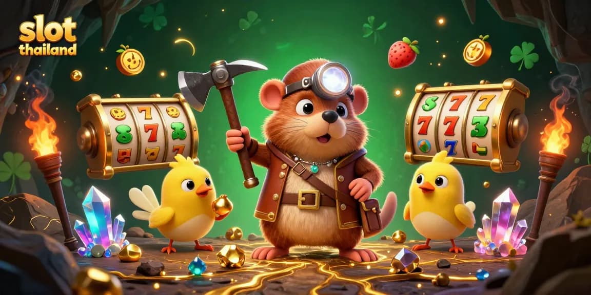 Experience thrilling wins with slot thailand gaming while uncovering treasures in a vibrant illustration.