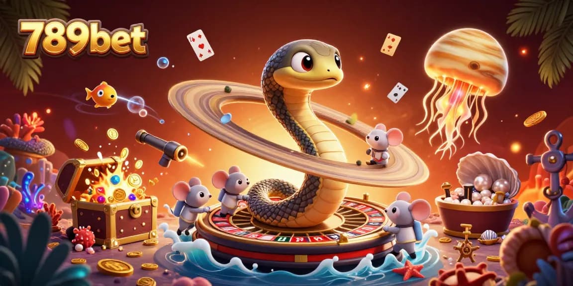 Place bets at 789bet with a vibrant cosmic casino scene featuring a roulette wheel and playful characters.