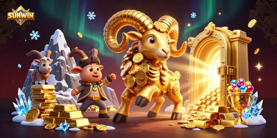 SUNWIN invites you to win big in a vibrant, 3D casino adventure with golden treasures cascading.