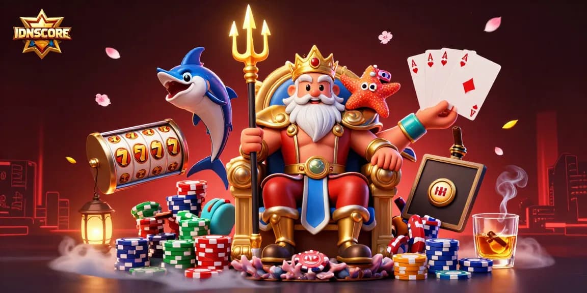 IDNSCORE offers engaging slots with vibrant characters and thrilling gameplay features in a dynamic casino scene.