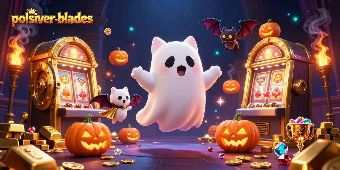 Experience the thrill of polsilver-blades in this haunted casino scene with ghostly characters and vibrant treasures.