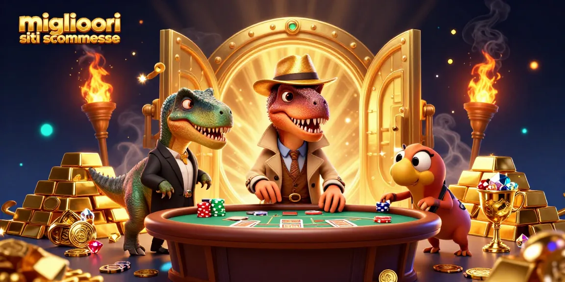 Scopri i migliori siti scommesse con un velociraptor che gioca a blackjack in un'atmosfera affascinante.