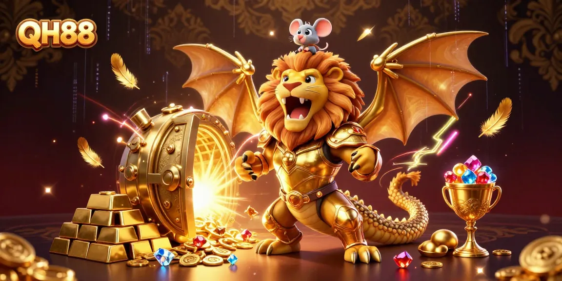 Engage with QH88's thrilling world by capturing treasures and adventures in this vibrant casino illustration.