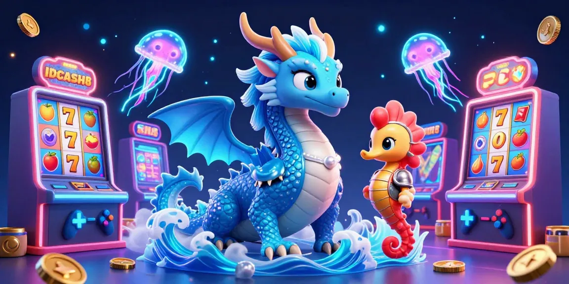 Spin the reels on IDCASH88 with our vibrant casino illustration, featuring a majestic dragon and exciting game elements.