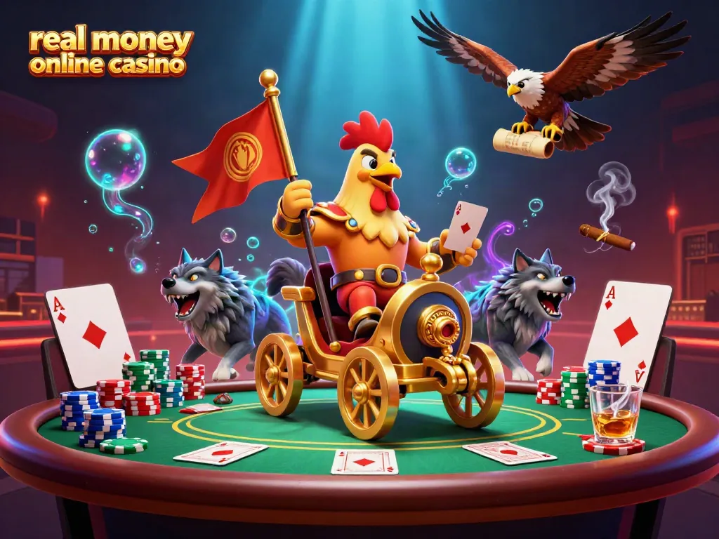 Rooster warlord leading an epic poker battle for a real money online casino