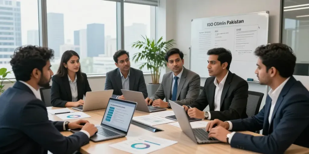 ISO Certification in Pakistan specialists collaborating in a modern office setting