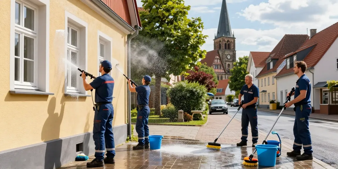 Fassadenreinigung Marienmünster mit umweltschonenden Mitteln und erfahrenem Team, das professionelle Außenanlagen pflegt.