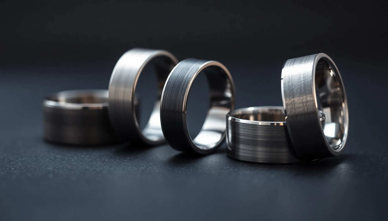 Showcasing Gunmetal Wedding Bands for Men with elegant textures and modern designs.