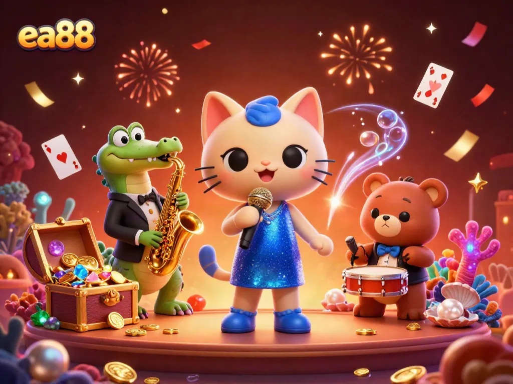 Experience the excitement of ea88 with vibrant characters and dynamic casino elements in vivid 3D illustration.