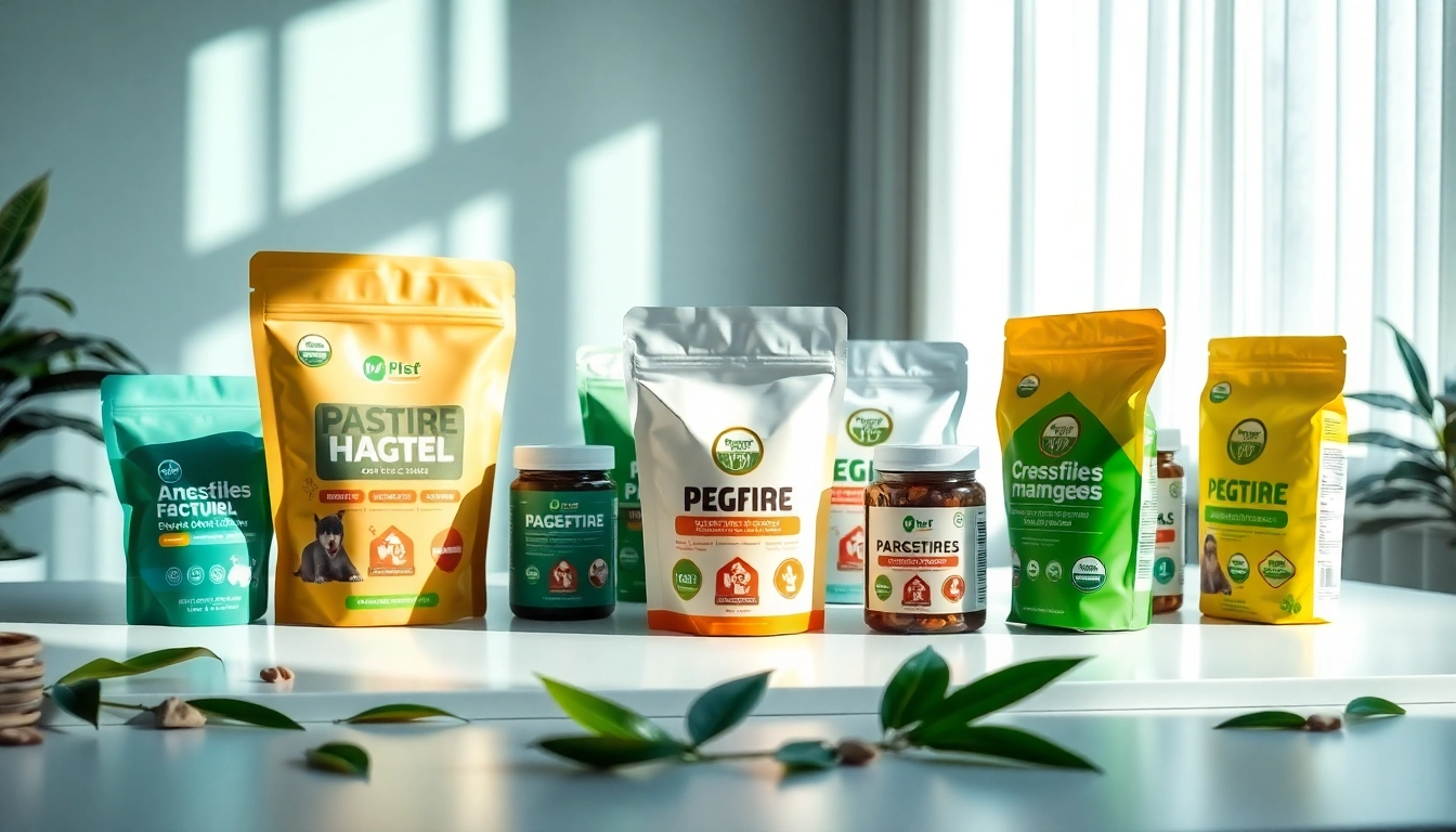 Showcase of unique pet supplement packaging highlighting innovative designs for pet care.