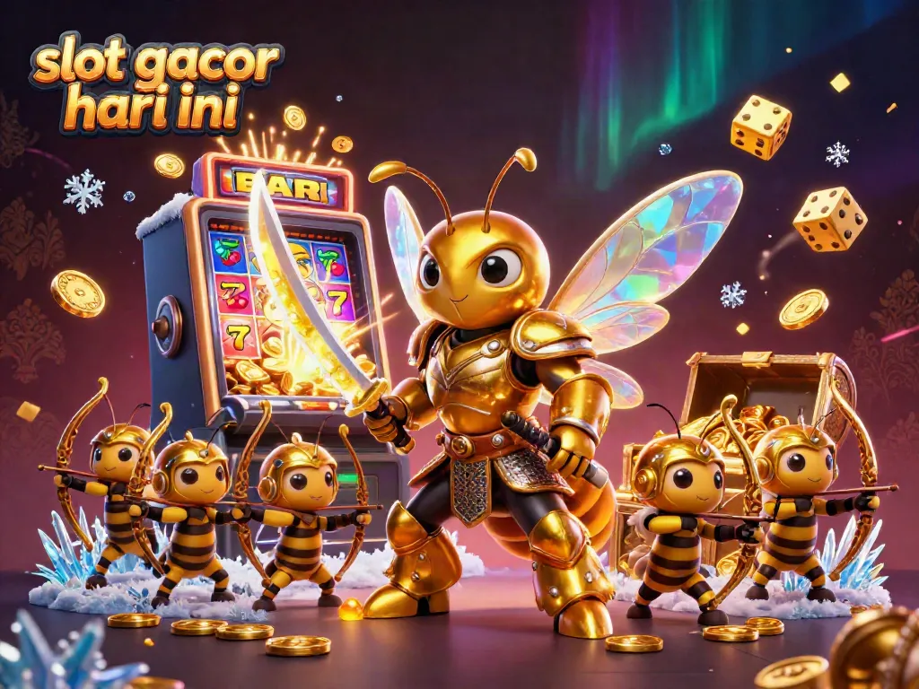 Experience the excitement of slot gacor hari ini with a dynamic 3D illustration featuring samurai and golden honeybee characters.