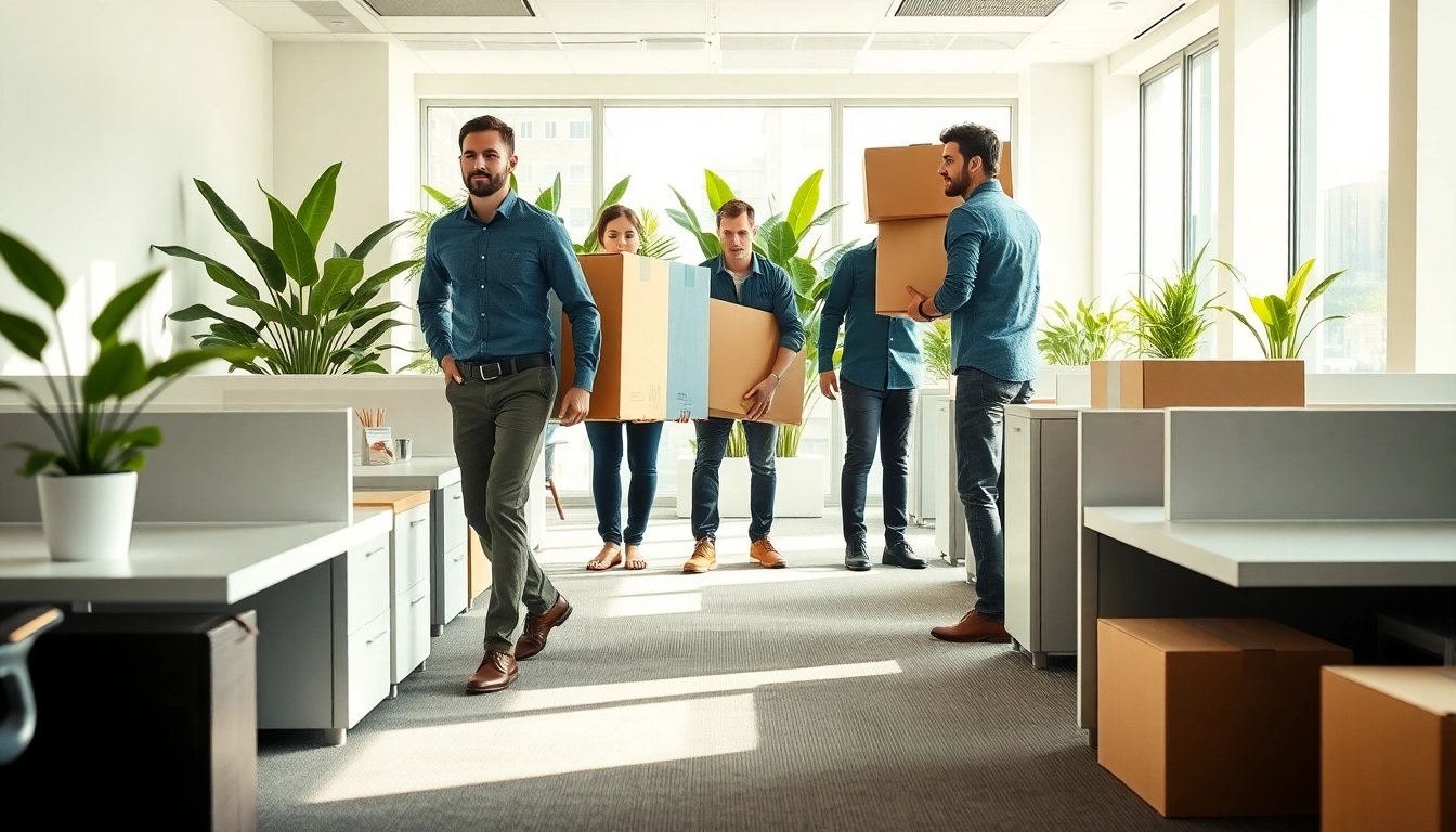 Efficient team executing Office Moving Services NYC in a vibrant office setting with modern design.