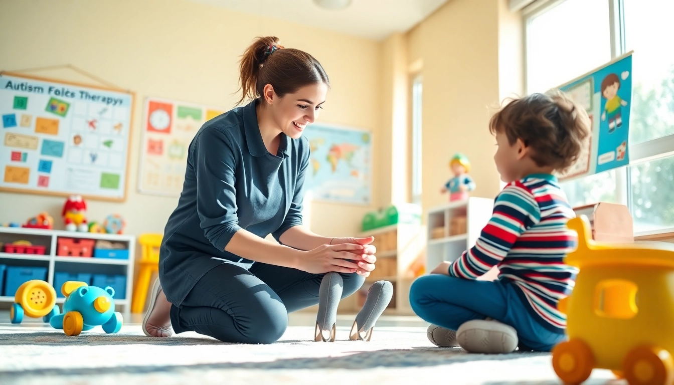 What is ABA therapy demonstrated by a therapist and a child in an engaging therapy session.
