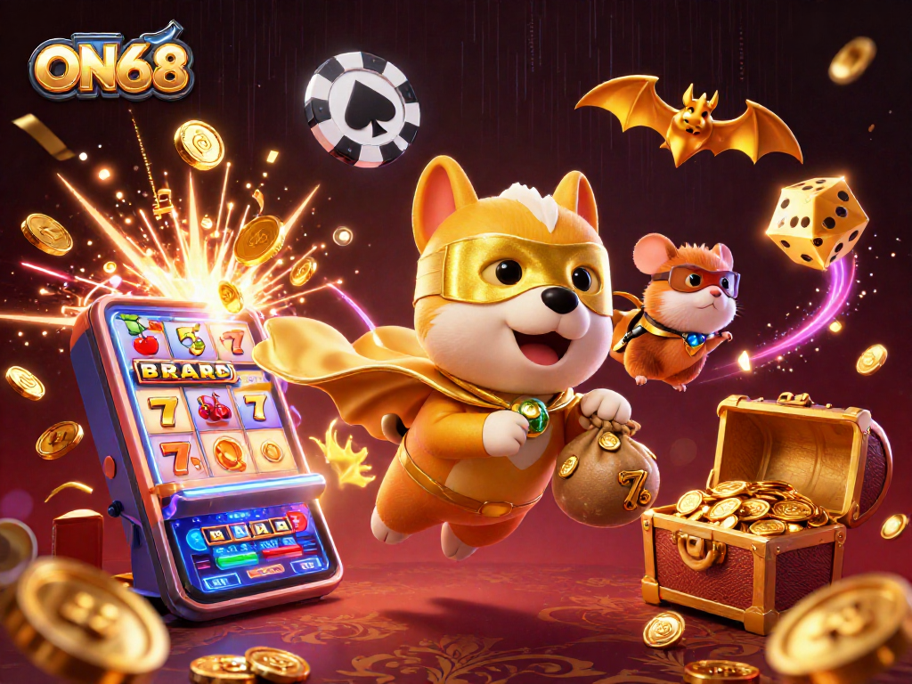 Experience thrilling wins at ON68 with superhero characters in a vibrant casino adventure.