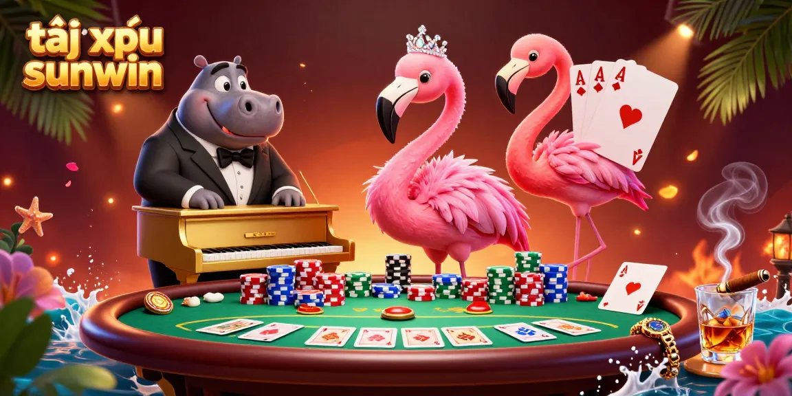 Engage in a thrilling tài xỉu sunwin scene with colorful poker elements and entertaining characters.