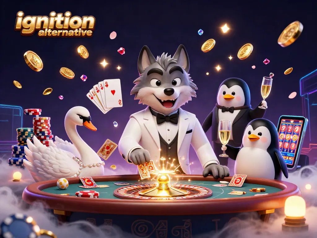 Experience thrilling gameplay with ignition alternative showcasing a debonair wolf at a baccarat table.