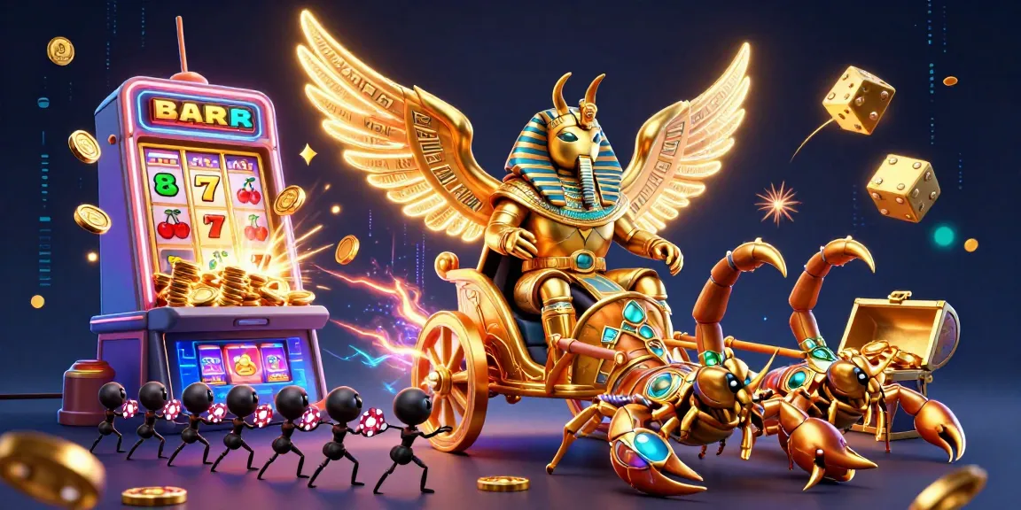 Experience thrilling slot action with LGOGOAL's vibrant jackpot scene featuring a golden scarab and scorpions.