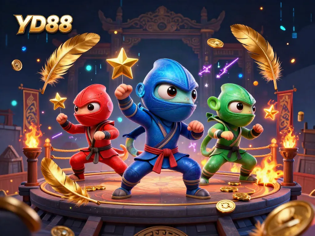Experience thrilling action at YD88 with ninja chameleons showcasing martial arts amidst casino elements.