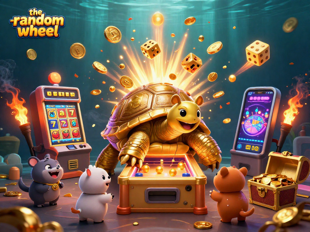 Engage with the exciting challenges of the-random-wheel in this festive casino scene filled with golden prizes.