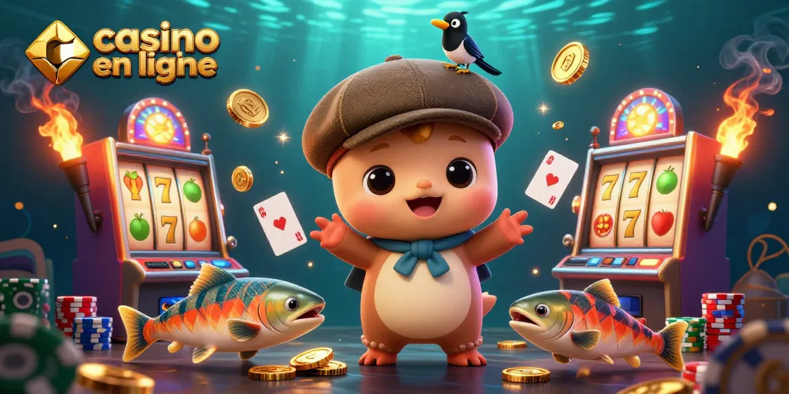 Jouez au casino en ligne avec un adorable bébé Nessie entouré de pièces d'or et de machines à sous.