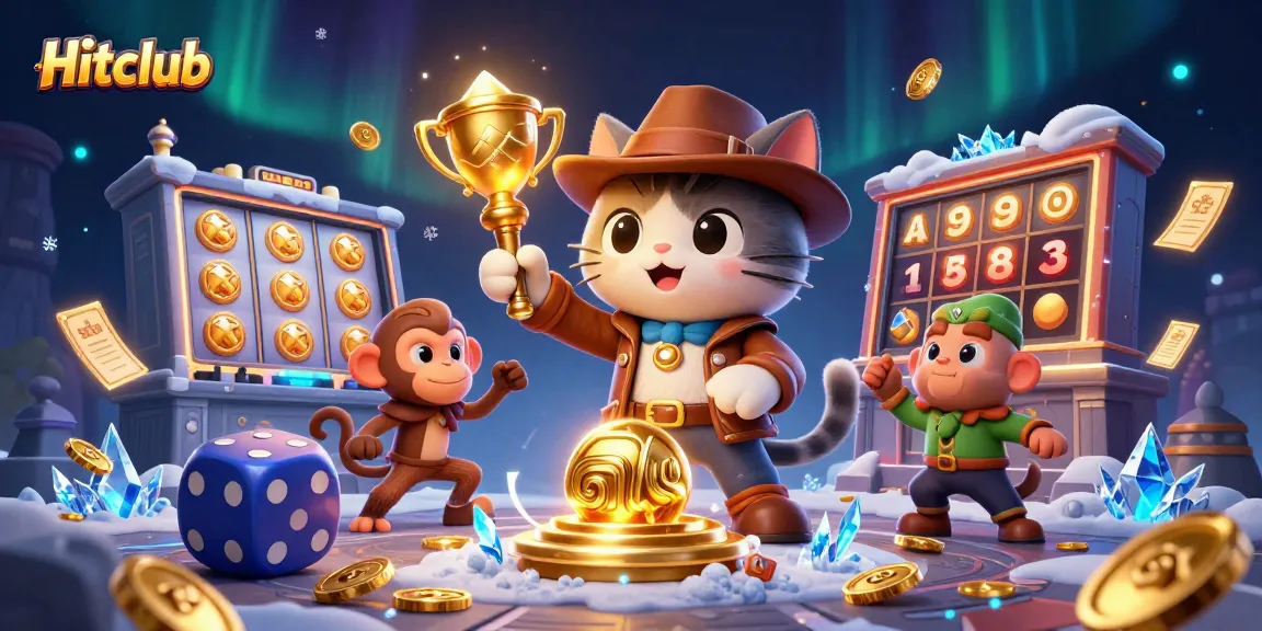 Hitclub showcases thrilling gameplay with an adventurous cat discovering a golden artifact in an exciting casino scene.