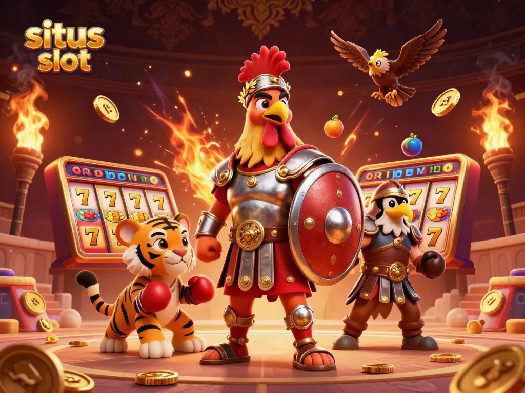 Slot permainan situs slot yang menarik dengan kombinasi simbol buah dan jackpot di arena gladiator.
