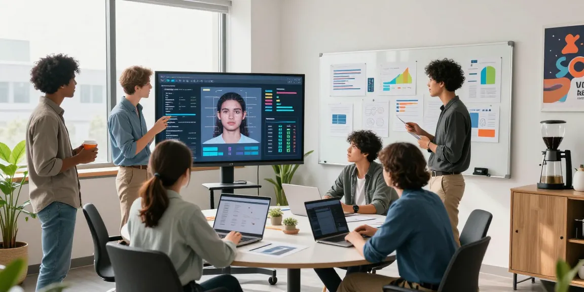 Team analyzing the attractive test data in a modern office setting