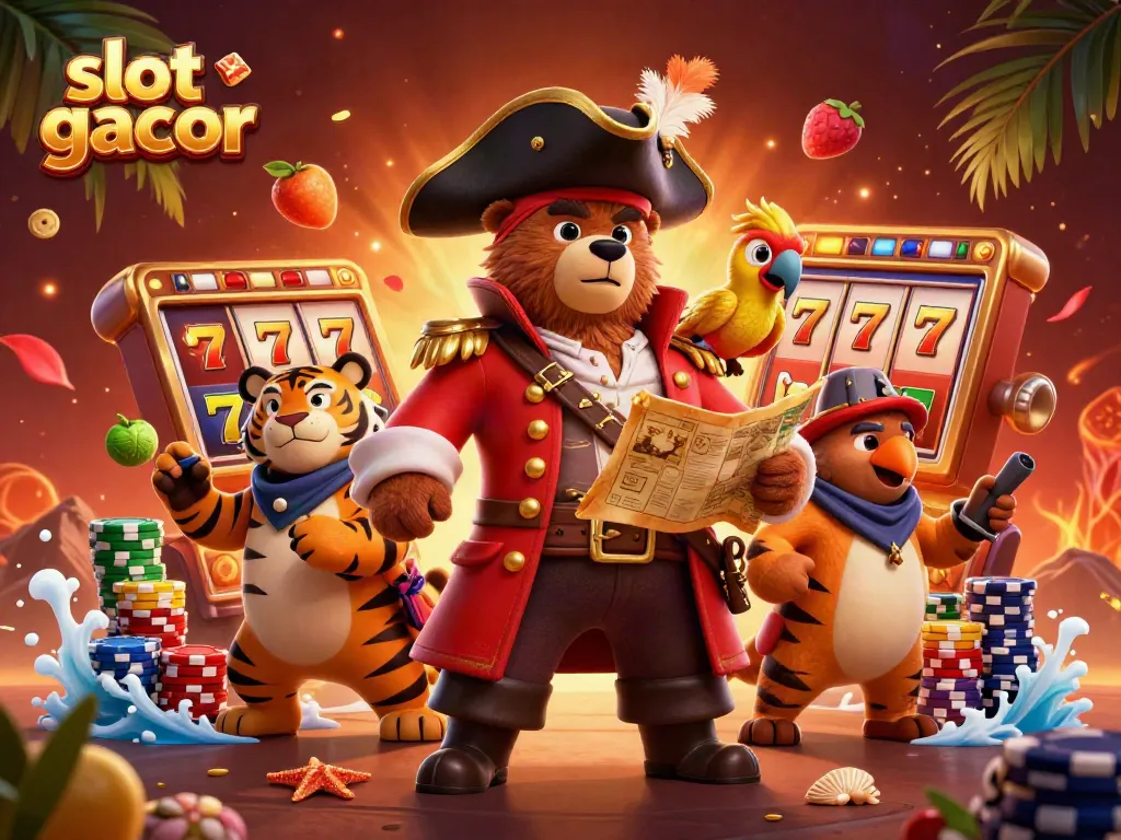 Engaging scene showcasing slot gacor characters amidst vibrant slot reels and casino elements.