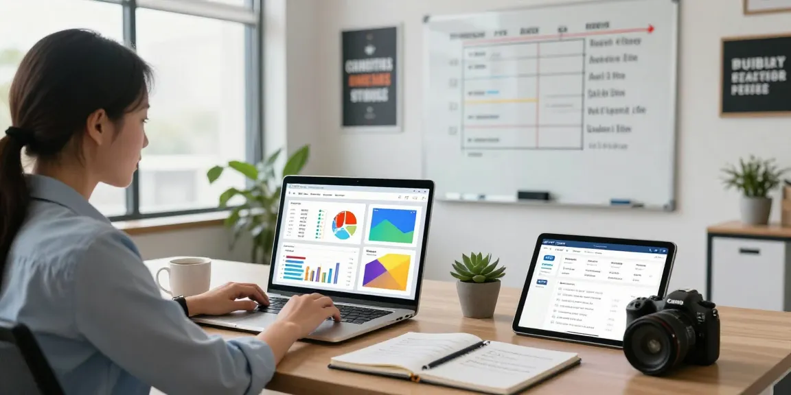 PBN links pricing analysis in a modern office environment with data visuals and marketing tools