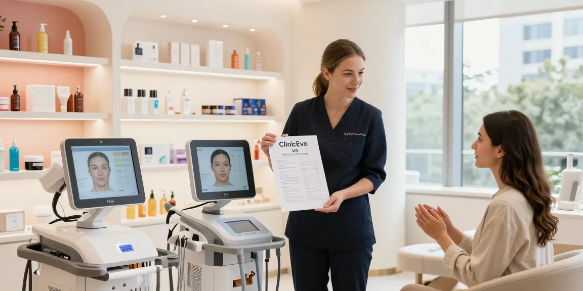 Comparison analysis of ClinicEvo vs QOVES in a modern skincare clinic.