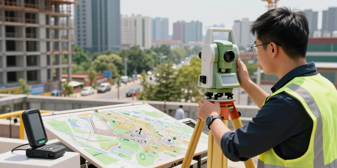 Topographical surveys Southampton with a surveyor using advanced tools in an urban setting