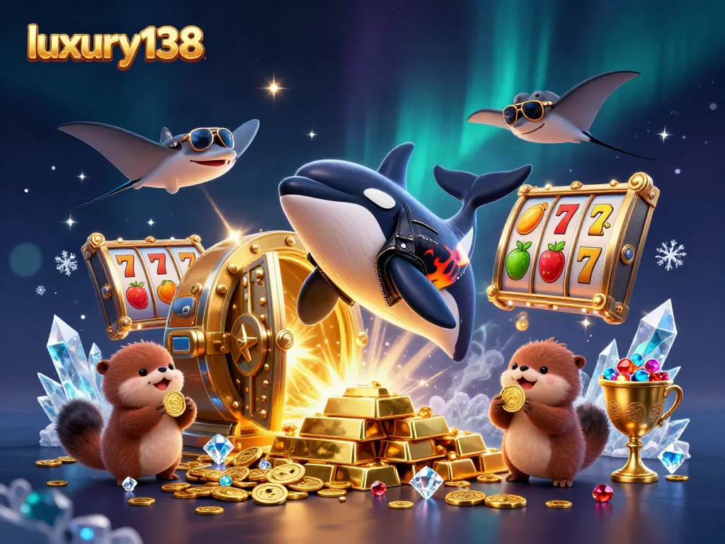 Experience thrilling games at luxury138 with engaging 3D cartoon characters and vibrant casino elements.